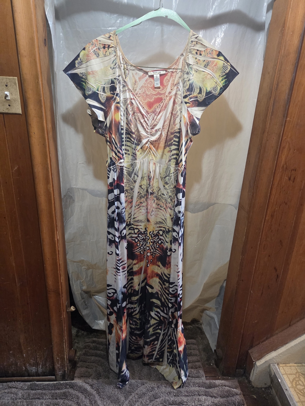 Style & Co. Multi-Print Maxi Dress in Cream, Black, Yellow and Orange